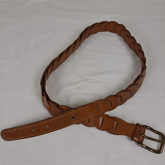 Medium Brown Leather Belt with Brass Toned Hardware - Picture 1 of 8